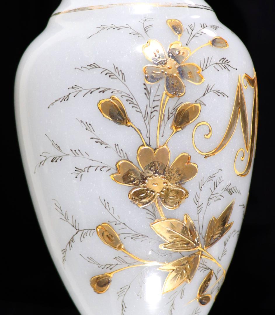 オールド・バカラ 大型30.3cm 金彩花柄花瓶オパーリンクリスタル製壺ゴールド