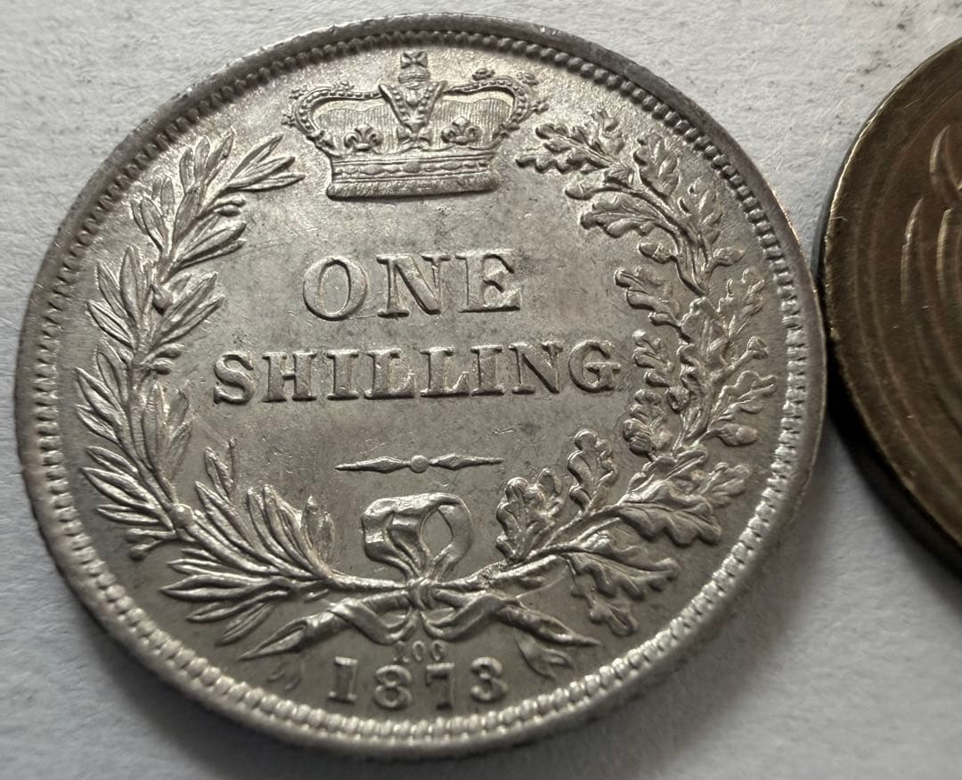 糸*凧様 1873年英国ヤングヴィクトリア女王 シリング銀貨ハイグレード