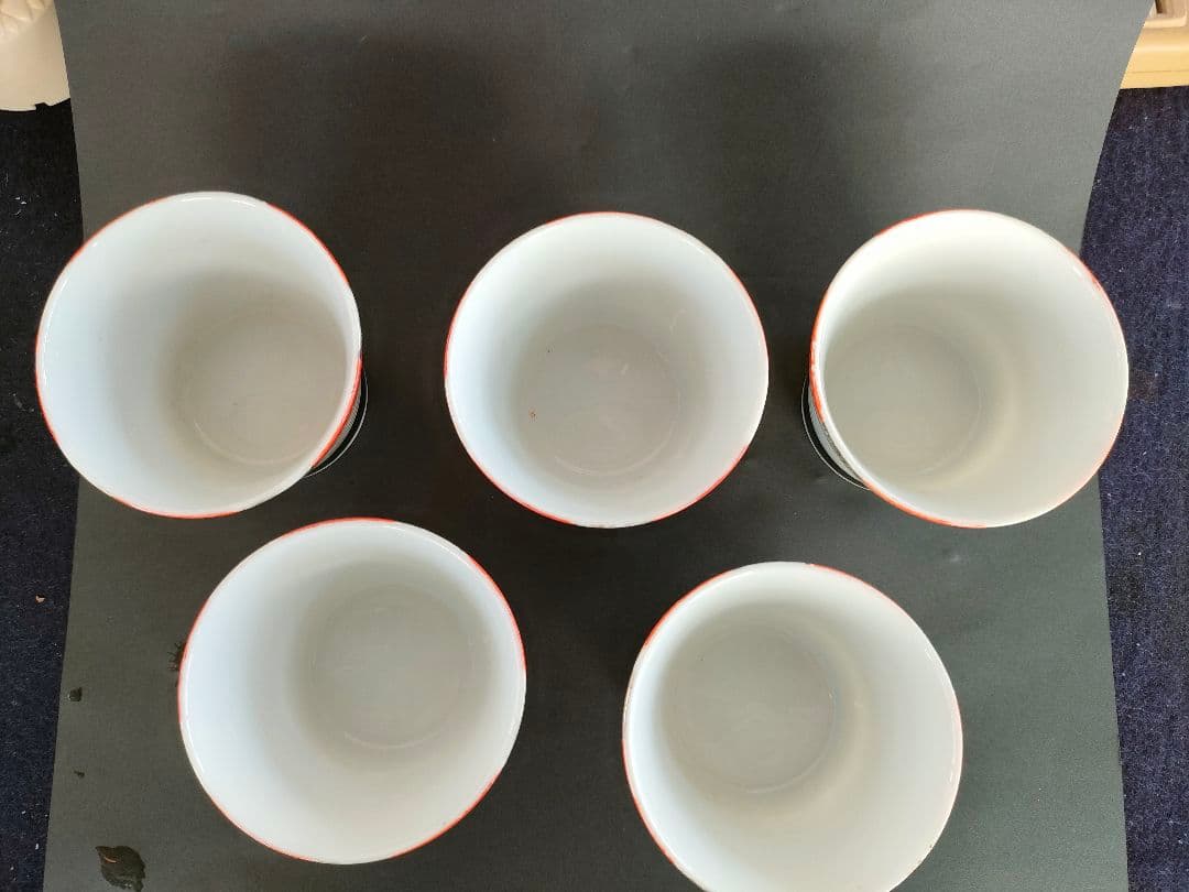 ●有田焼 赤絵金彩 煎茶碗 五客揃 昭和期 茶器セット 骨董 美品