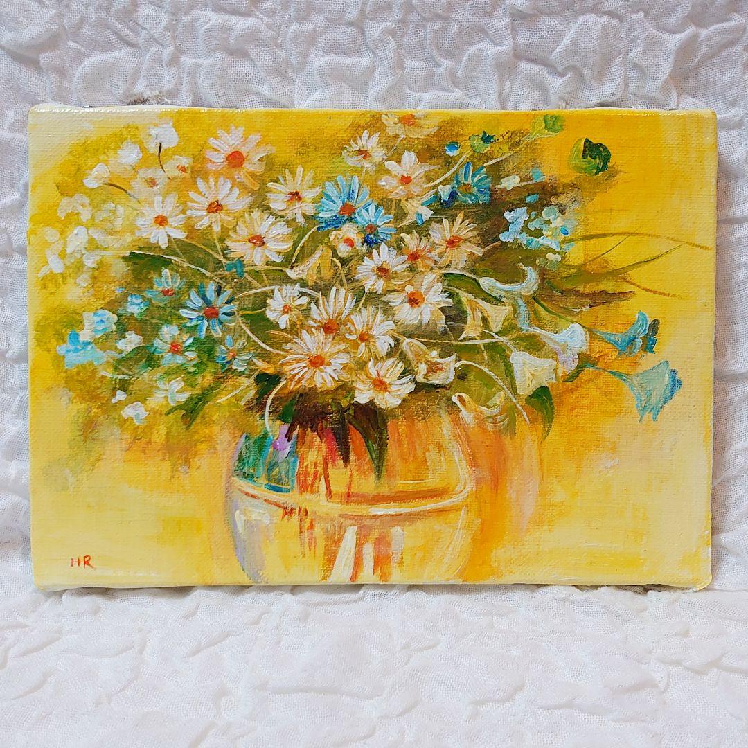 油絵 絵画 【白と青い花】