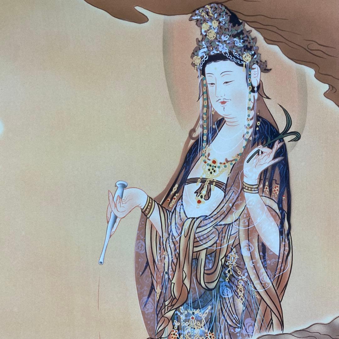 美品 掛け軸 田村竹世作 悲母観音像 共箱 仏画 年中掛け