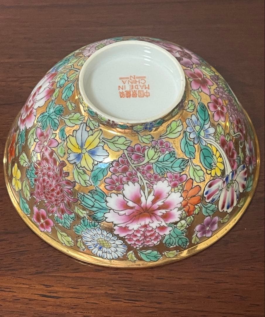 中国景德鎮60～70年代輸出品.金地百花牡丹柄お碗5個セット。希少美品。蔵品。