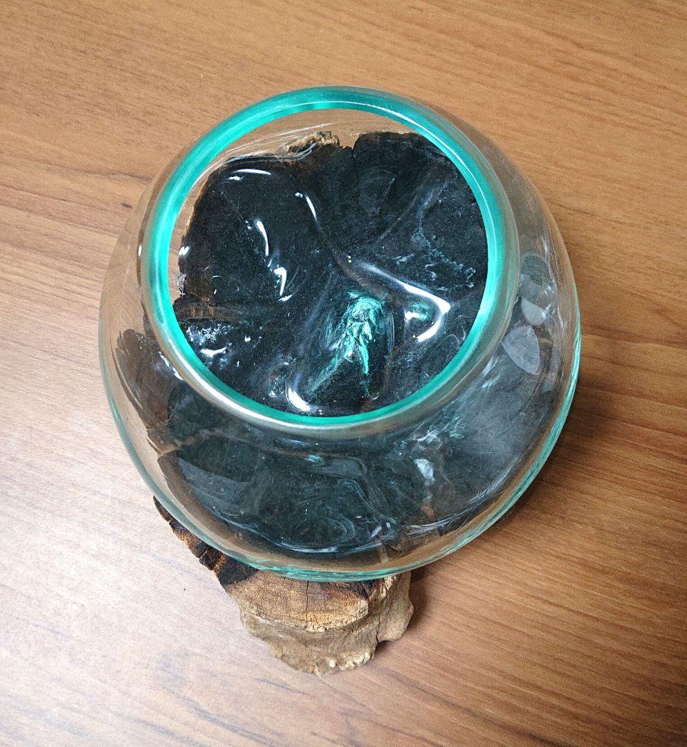 カフェ、喫茶店におすすめ！激レアハンドメイド花瓶ガラス木台セット金魚鉢水槽新品②