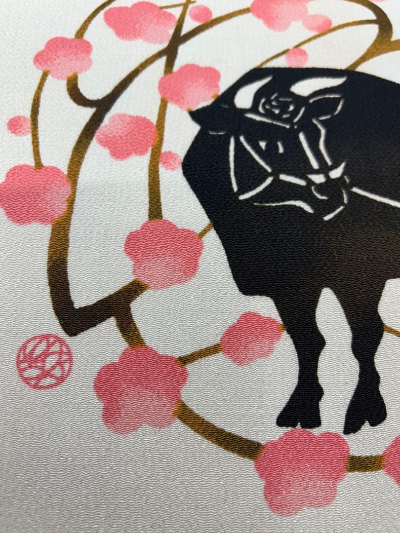 和風　牛の絵　桜の花　額　絵画　木製