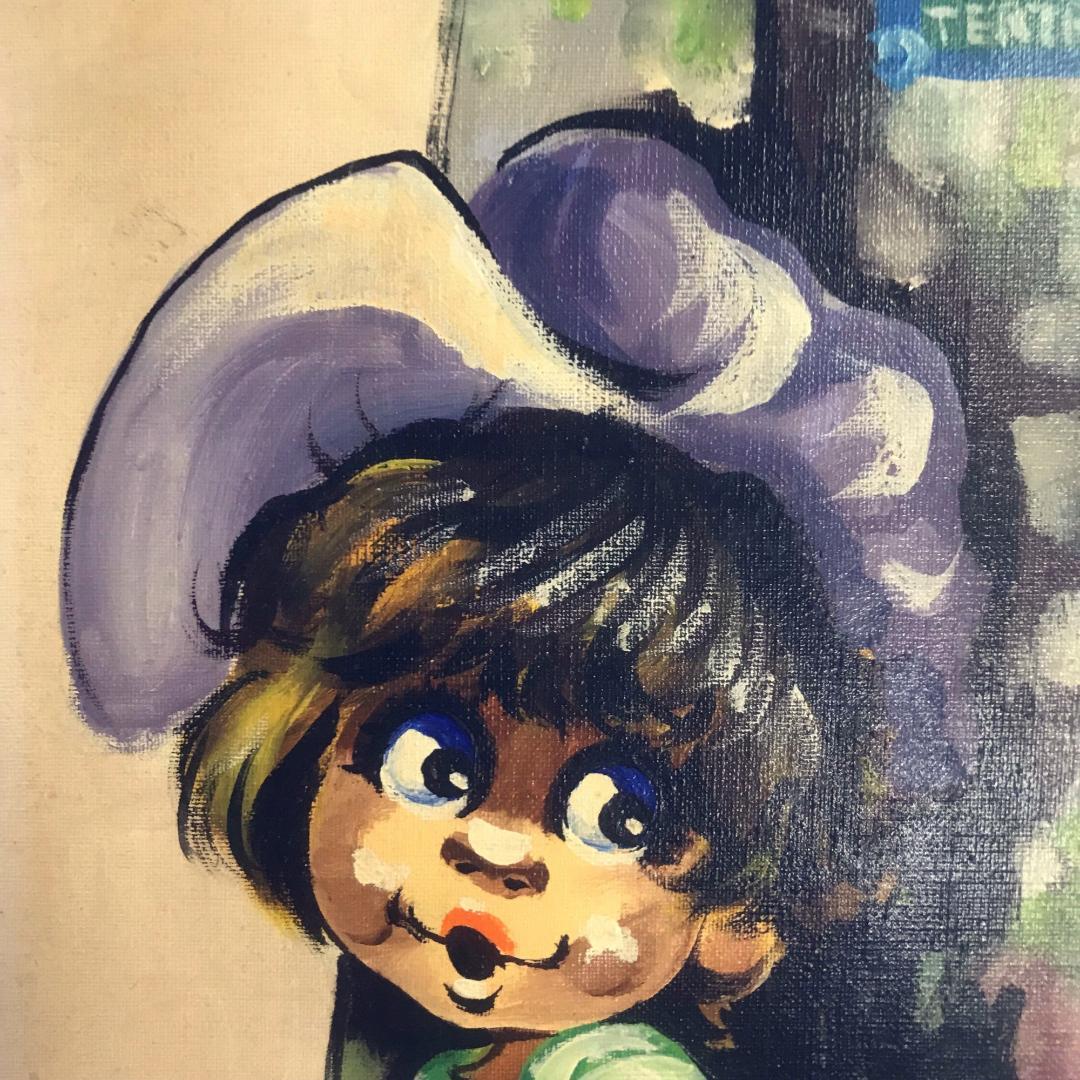 絵 女の子 男の子 作者不明 PARIS パリ 絵画 美術品 骨董品 ２枚セット