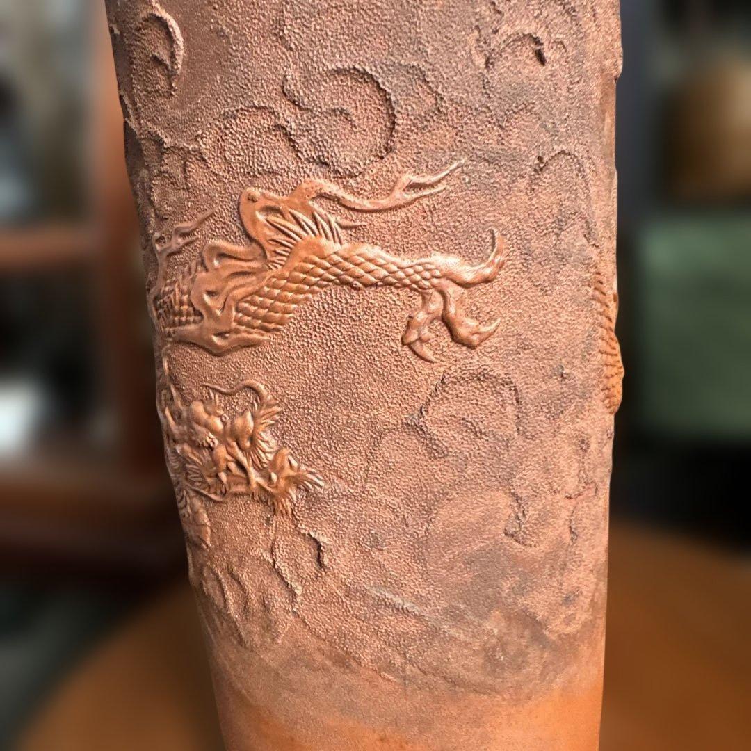 常滑焼，中国，紫砂，雕刻，龍の彫刻 テラコッタ陶器 円筒形