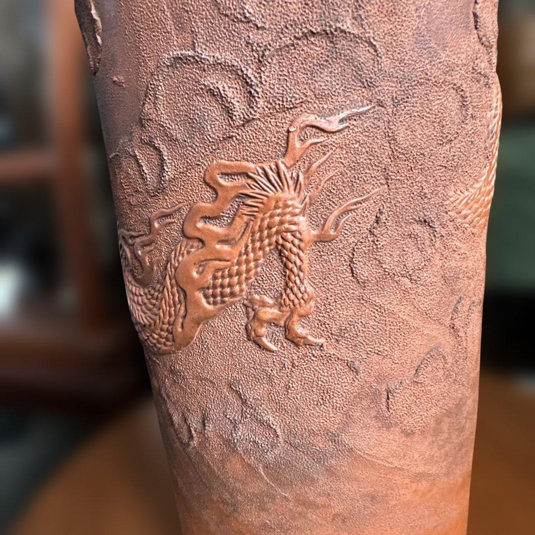 常滑焼，中国，紫砂，雕刻，龍の彫刻 テラコッタ陶器 円筒形