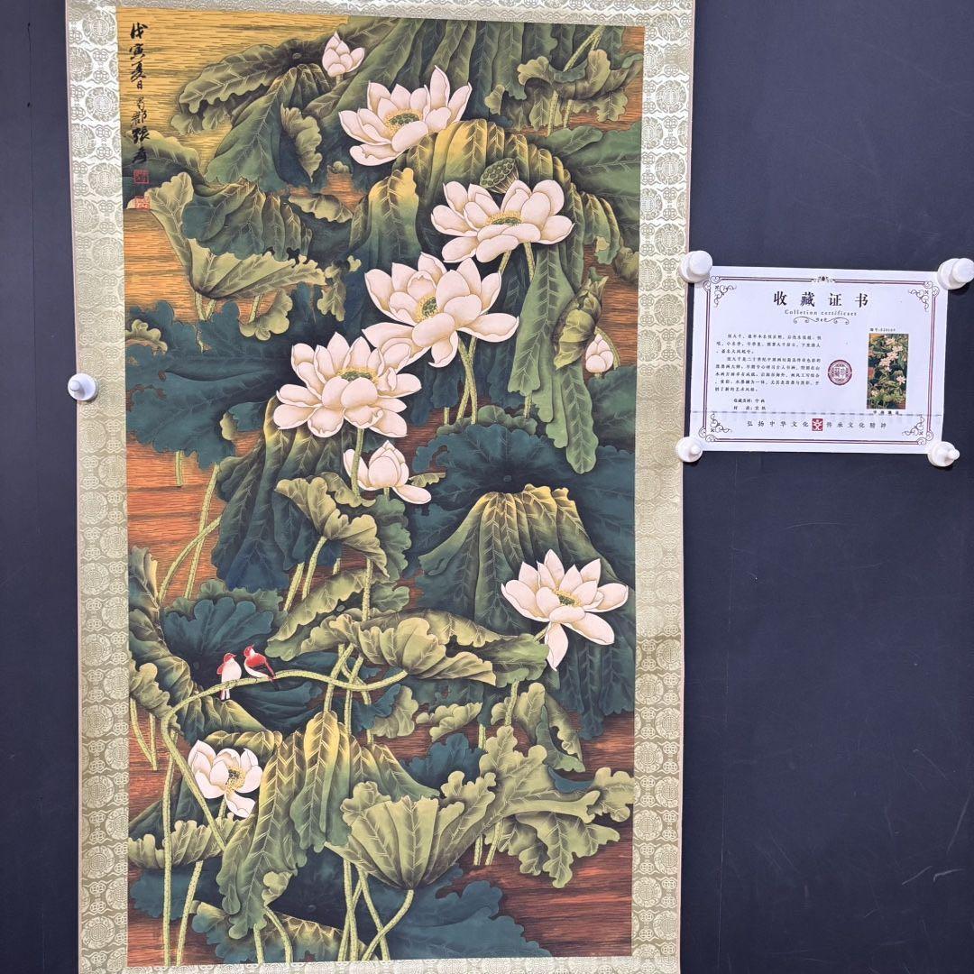 中国掛軸 張大千 百荷図 中堂掛け軸 中国画 花鳥画 蓮花図 和室インテリア