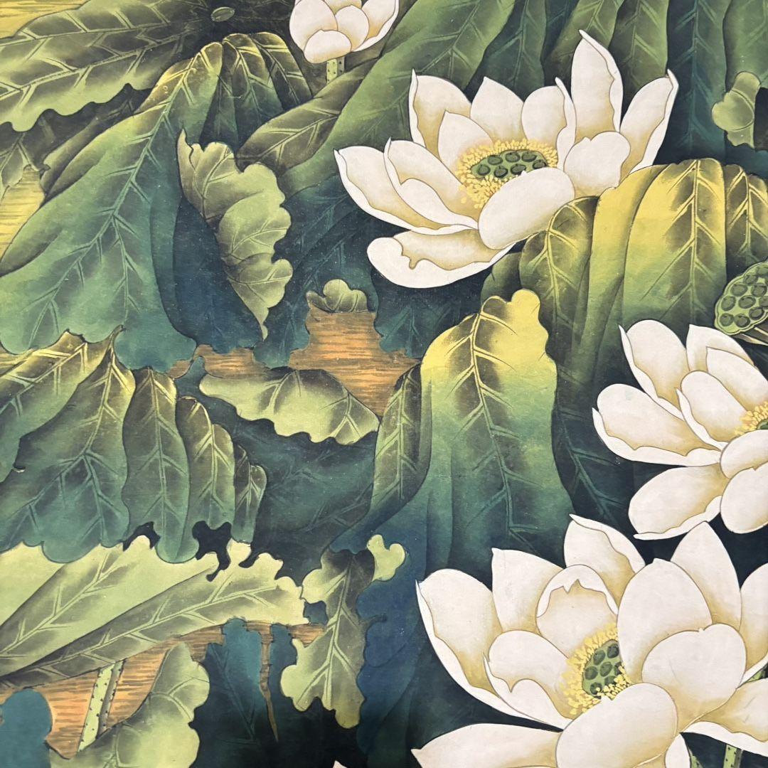 中国掛軸 張大千 百荷図 中堂掛け軸 中国画 花鳥画 蓮花図 和室インテリア
