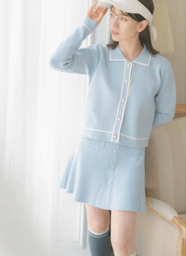 美品LE.NAN Lady knit jacket blue