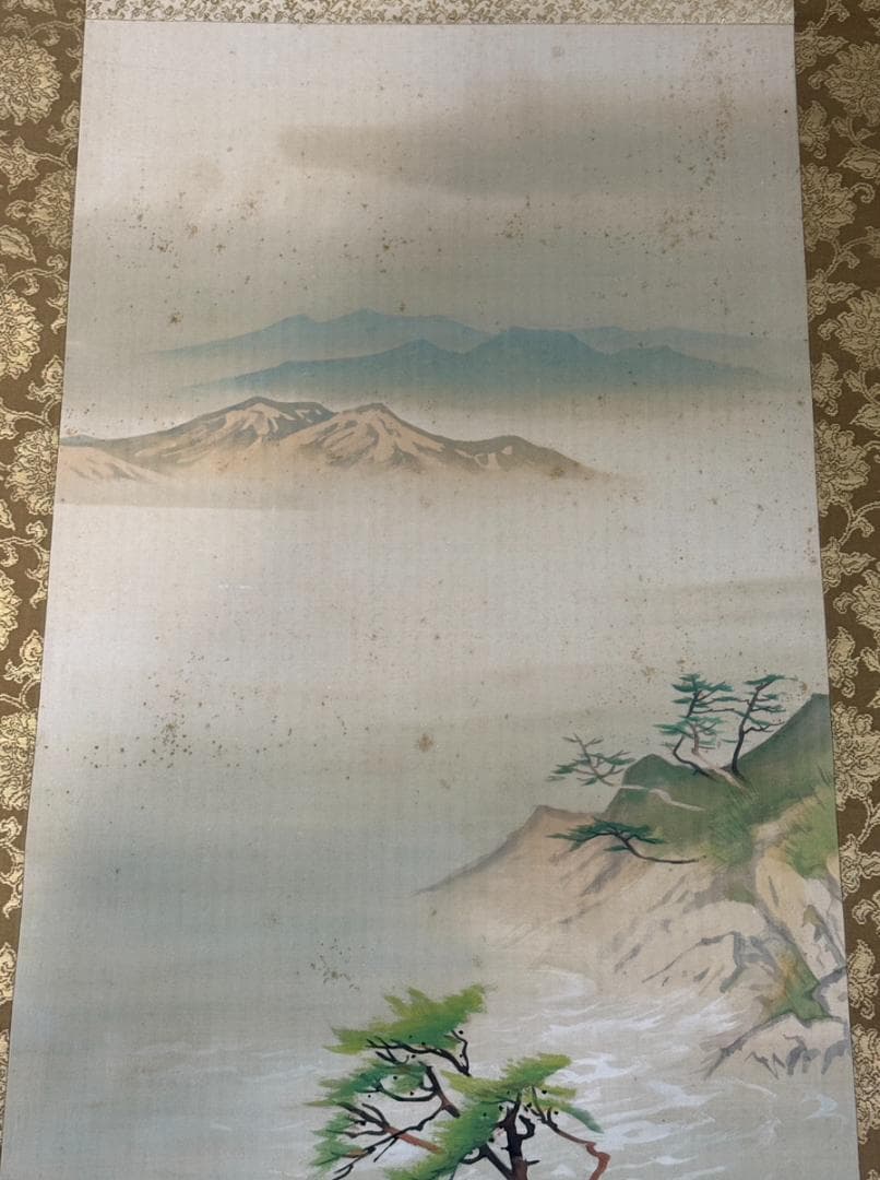 【真作】掛軸　松本姿水　絶景の松林図　風雪に耐える雄々しき松　合箱入