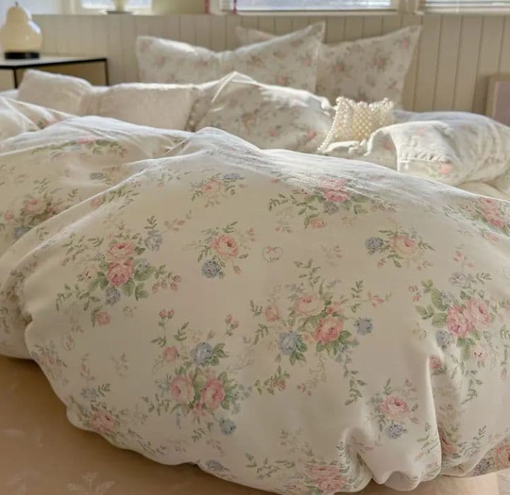新品★パステルの薔薇柄綿100%シングル掛け布団カバー1枚枕カバー２枚3点セット