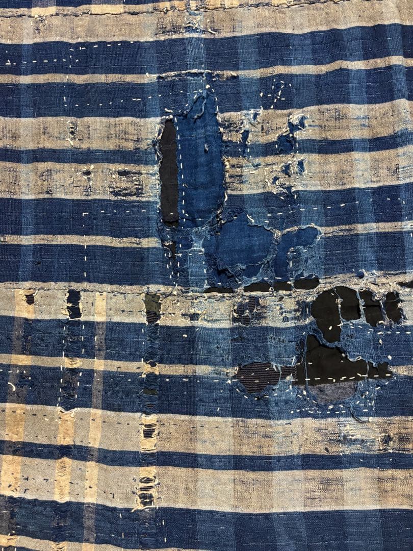 特大 襤褸 ぼろ 古布 240×150㎝ /木綿 藍染 格子 厚手 継ぎ接ぎ