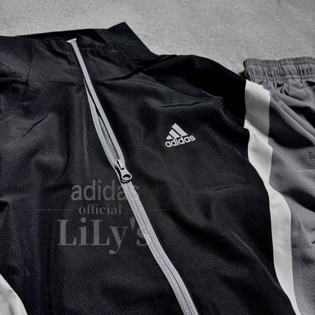 【Ｌサイズ】adidas上下セットアップ　グレー　ブラック　ウーブン　ウインド