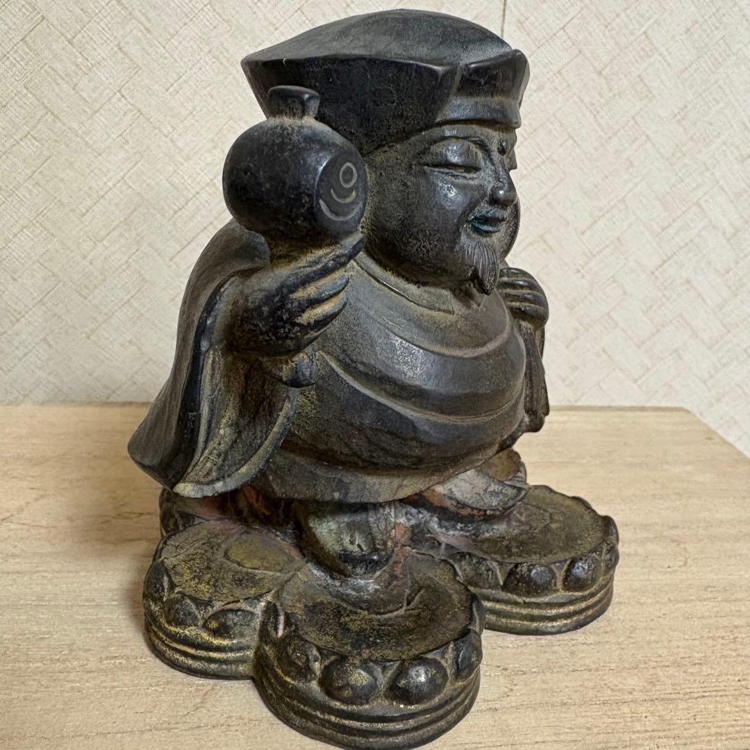 真作　石崎秀峰　大黒天　恵比寿　ブロンズ像　福神　仏像　彫刻　仏教美術　木彫り