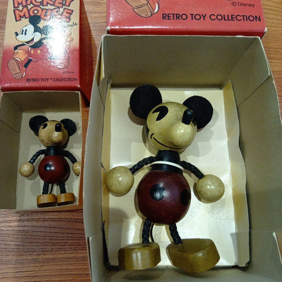 ★レトロ★箱入りDisney ミッキーマウス 木製フィギュア　大中２体セット