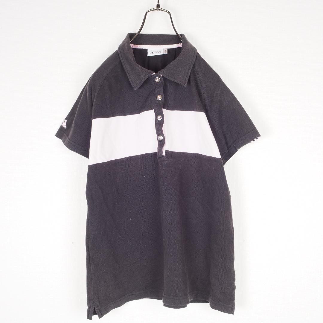 Y5138*アディダス☆半袖☆ポロシャツ☆黒☆ピンク☆ゴルフ☆OT☆XL☆女性