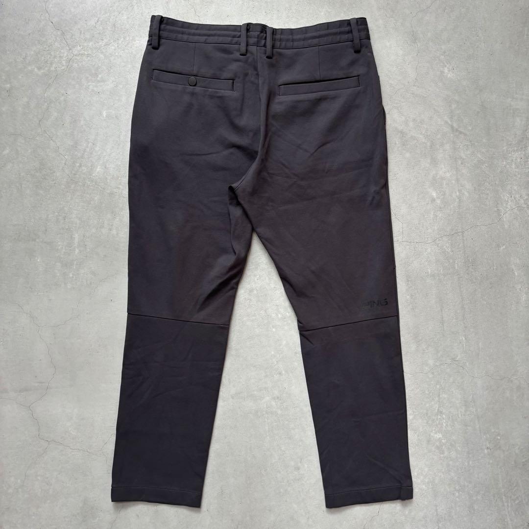 【美品】PING ピンアパレル ストレッチロングパンツ ロゴ M グレー ゴルフ
