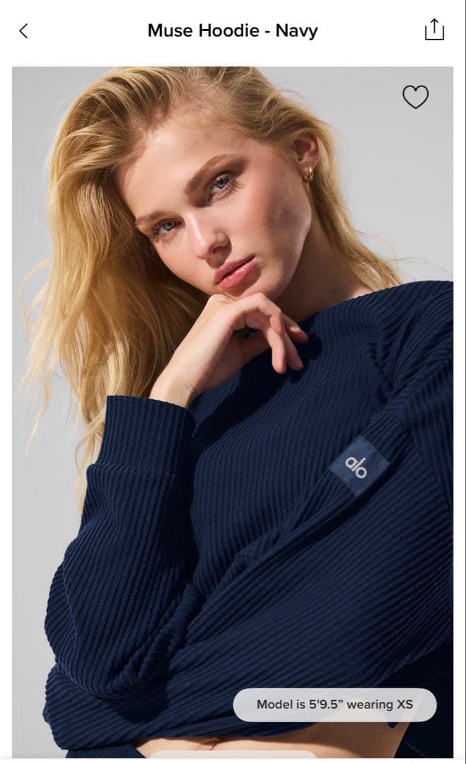 新品　alo yoga muse hoodie ネイビー　アロヨガ　フーディ
