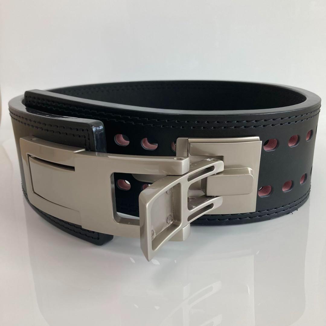 本革 パワーベルト レバーアクション XLサイズ ワンタッチ可変式　黒×シルバー