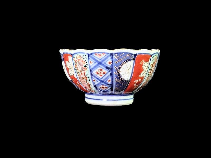 大聖寺伊万里　金襴手　寿紋に輪花豆楕円変形皿　向付　2客　E748AS-CSk