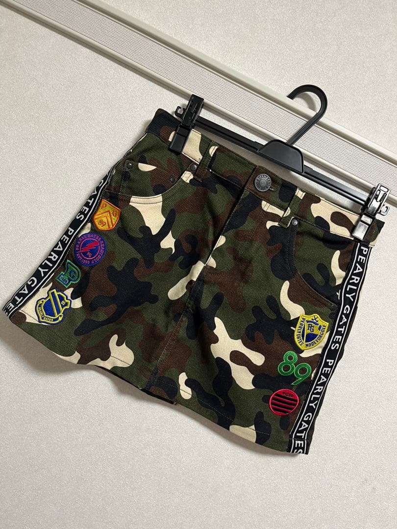 【美品】★パーリーゲイツ★ カモフラ スカート 迷彩 ワッペン 【サイズ0】