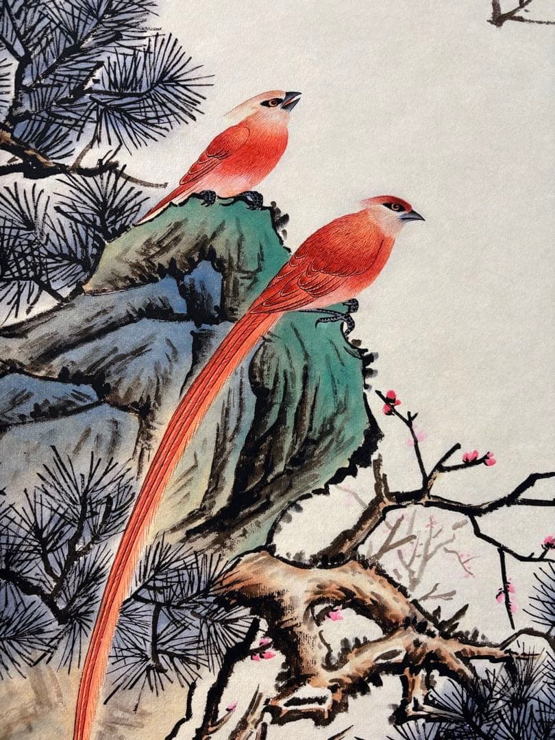 颜伯龙 绶带鸟 中国画 掛け軸 水墨画 和室 玄関 茶室 壁掛け 美術品
