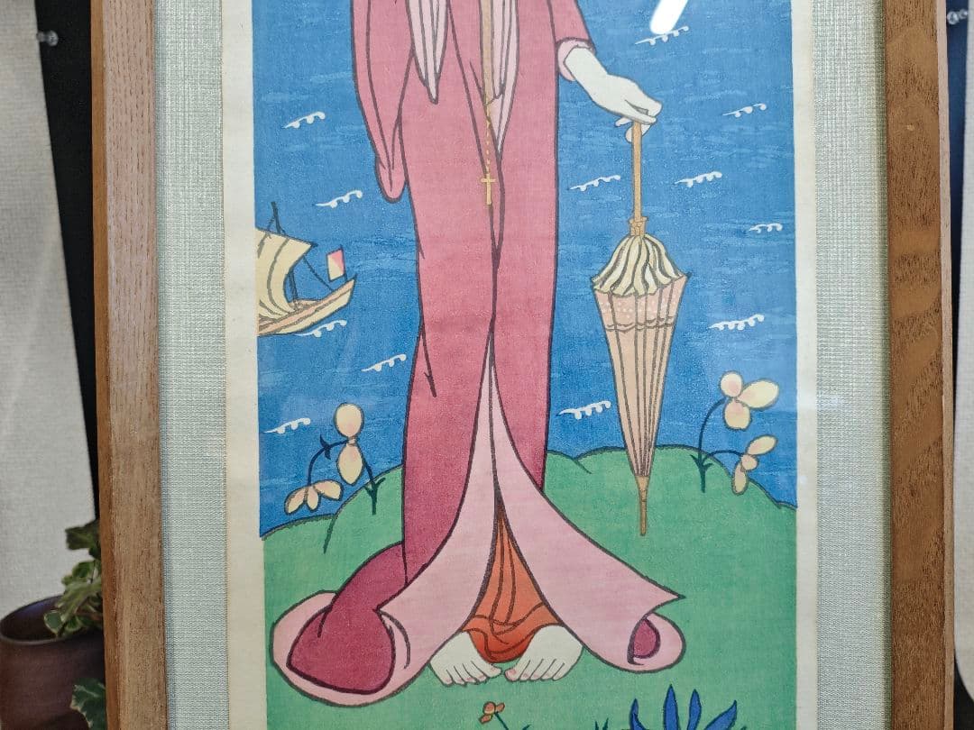 竹久夢二 版画 デロリ・オフイラド 額装 縦長 レトロ インテリア A035