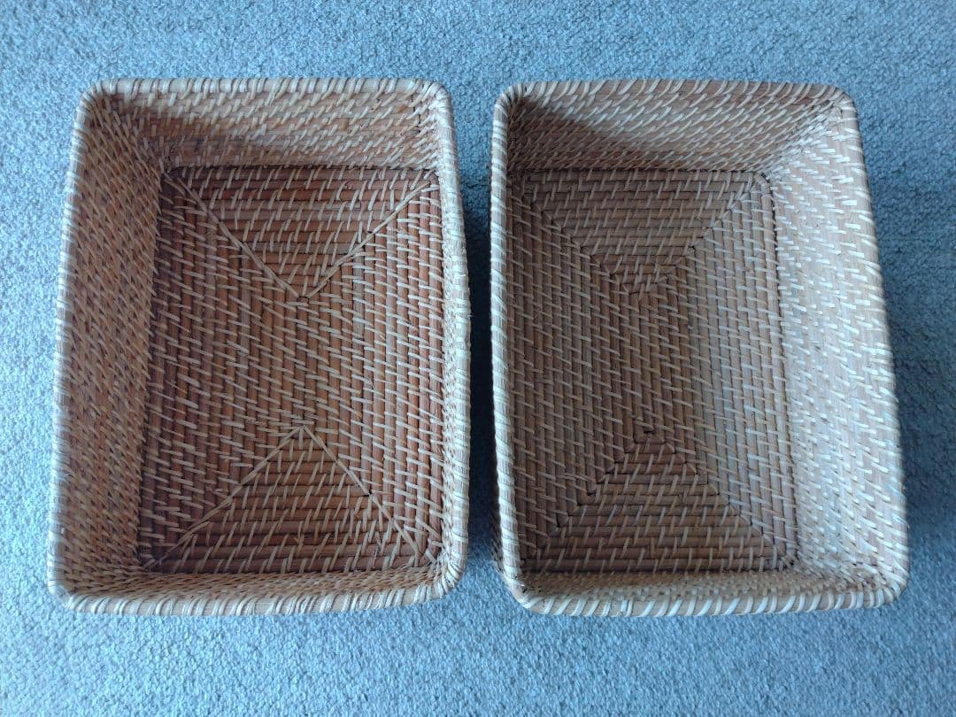 【訳あり】MUJI無印良品 重ねるラタン長方形バスケット中×4個/カゴ小物入れ