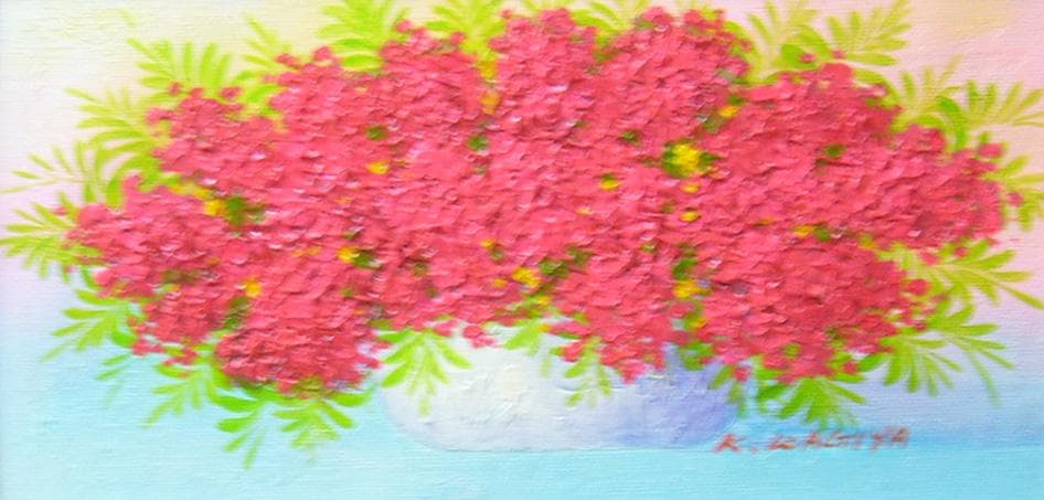 絵画 油絵 梶谷佳世 肉筆油絵 縁起物 赤い花