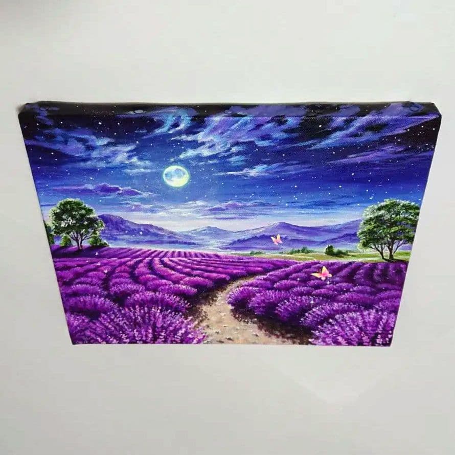 【ラベンダーの夜】アクリル画 F3 風景画 絵画