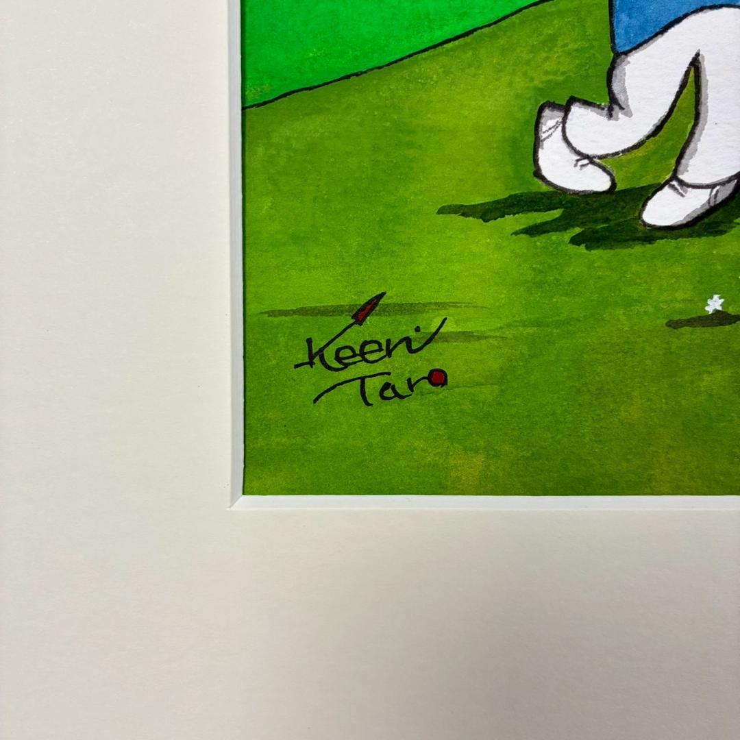 小山賢太郎「目標ピッタリ」水彩画 原画 直筆サイン入 ゴルフ 漫画家 マンガ