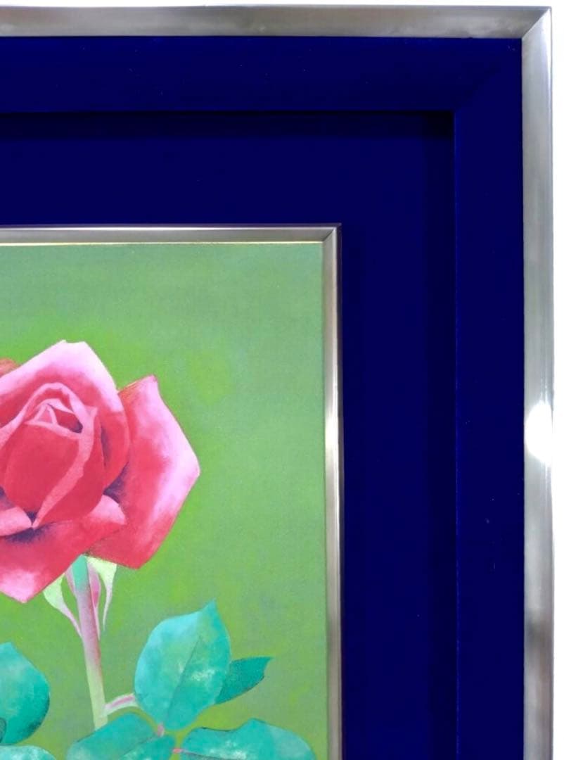 中村白玲「薔薇」日本画 日展会友 金落款/共シール付 額装美品　タトウ箱付　f3