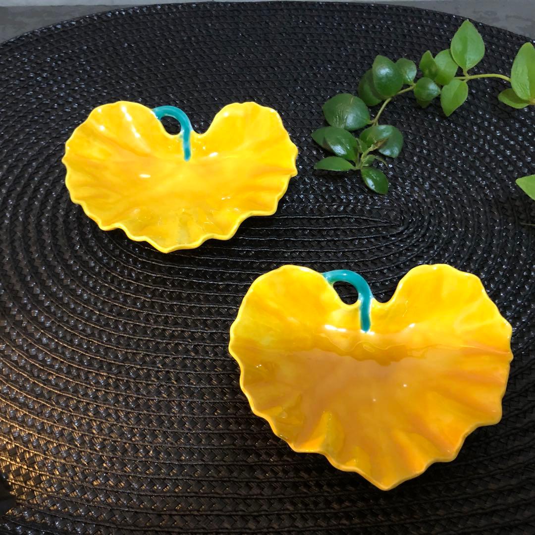 新品未使用　福泉窯　黄交趾　ツワブキ小付2枚セット 有田焼　小鉢　小皿