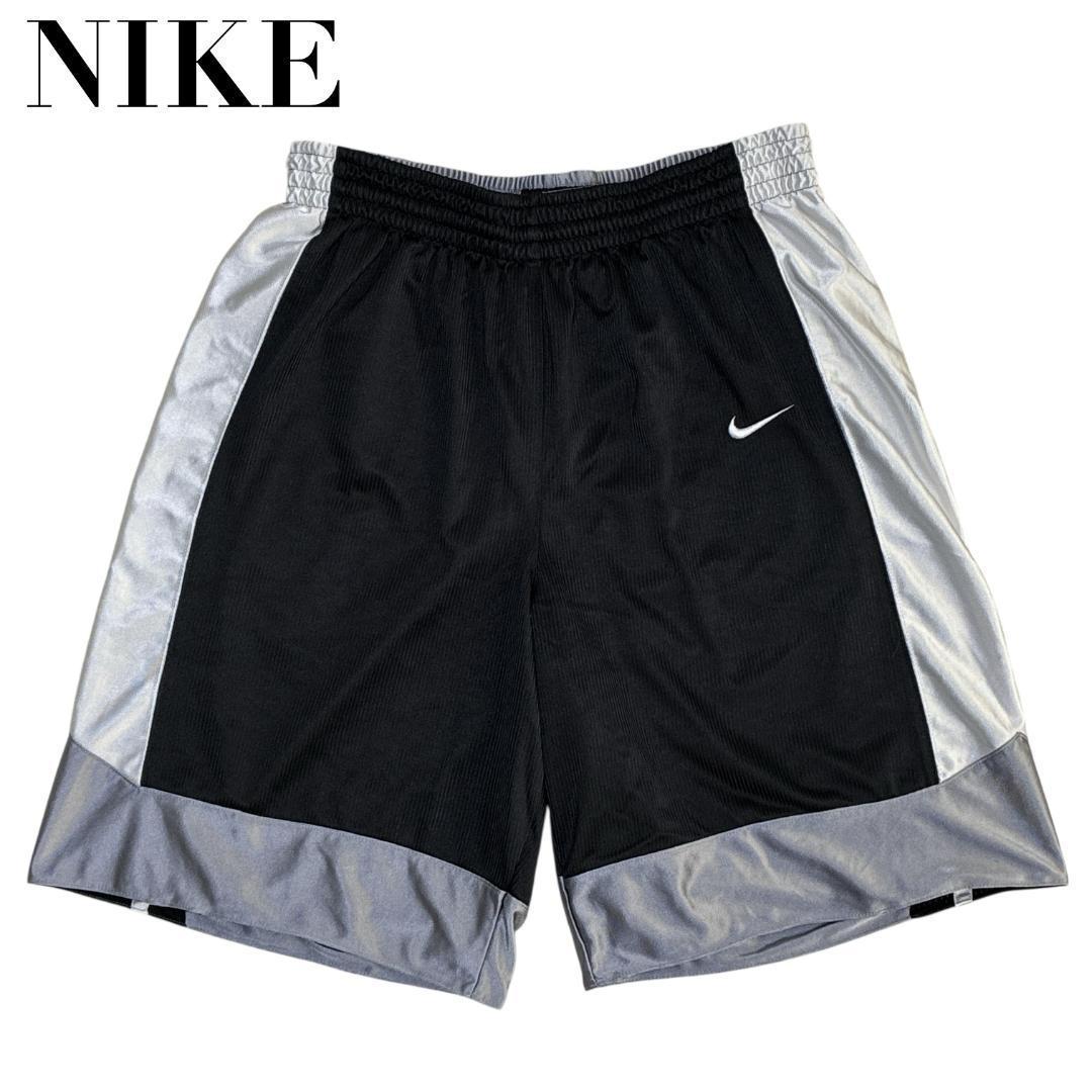 NIKE ナイキ バスケパンツ バスパン ハーフパンツ 刺繍ロゴ 黒 切替 L