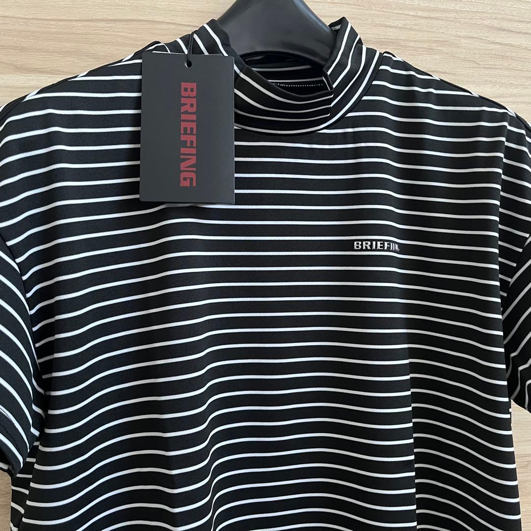 新品★19,800円 黒白S BRIEFING 半袖ストライプハイネックシャツ
