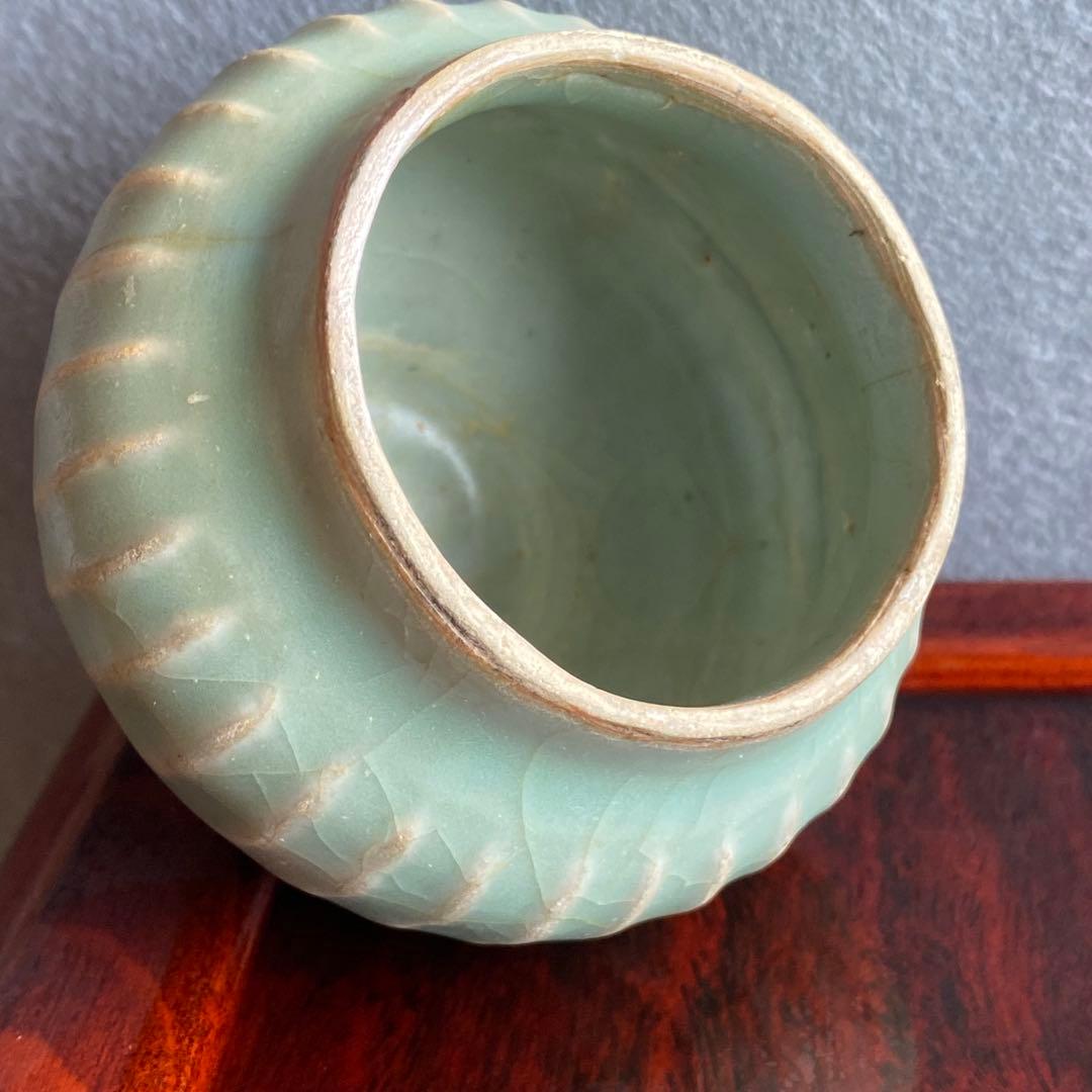青磁２個セット　砧青磁小壺　龍泉窯　中国宋時代　青磁香炉　砧手