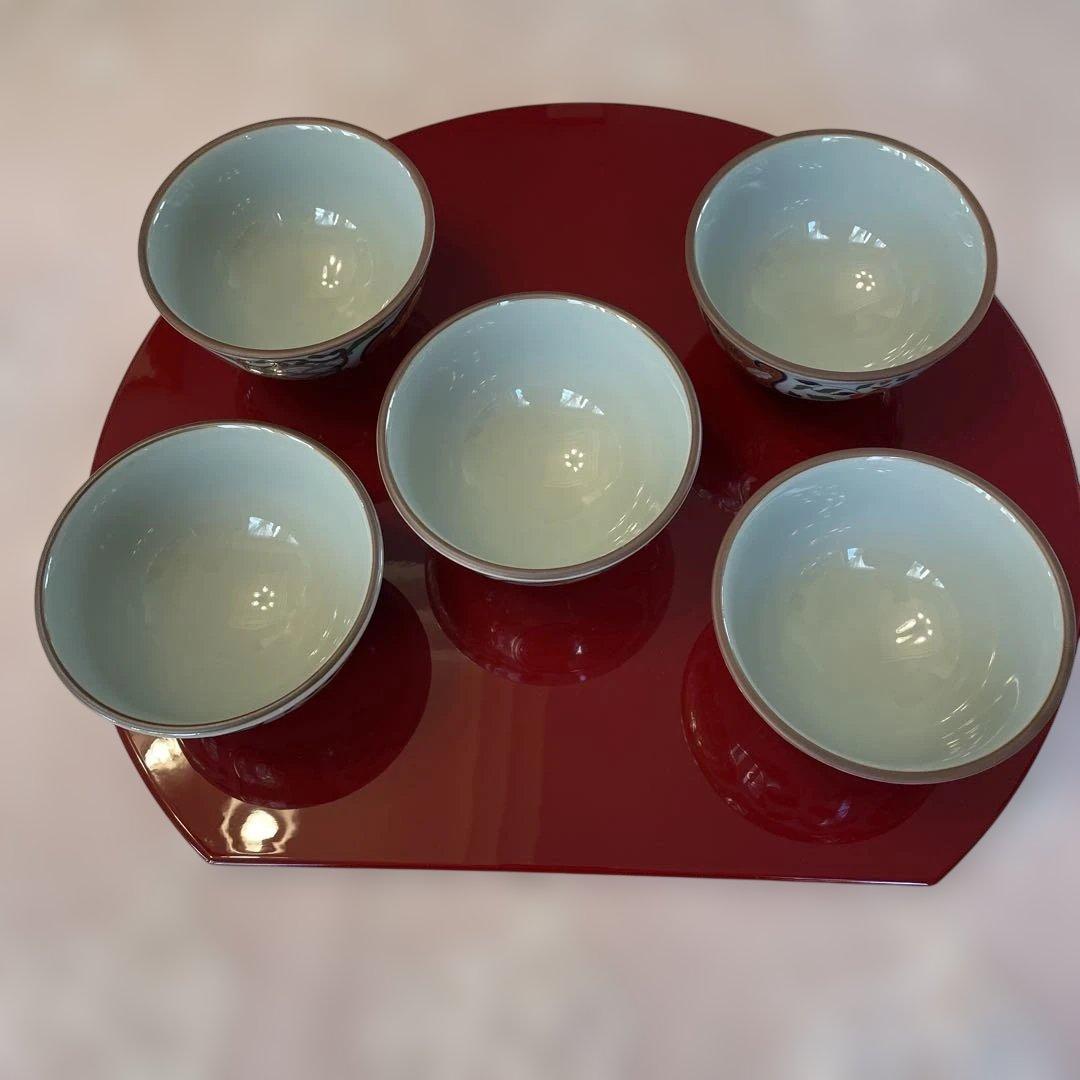 有田焼 南蛮絵変わり古伊万里 吉祥紋高級飯椀 茶碗揃 ご飯茶碗 ５客　未使用品