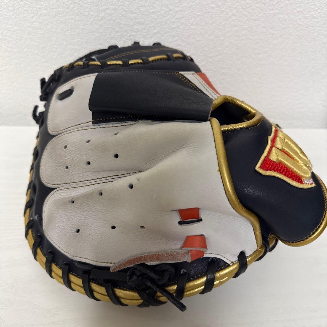 美品 金彩 激レア 40.Wilson軟式ミット オレンジ ネイビー ホワイト