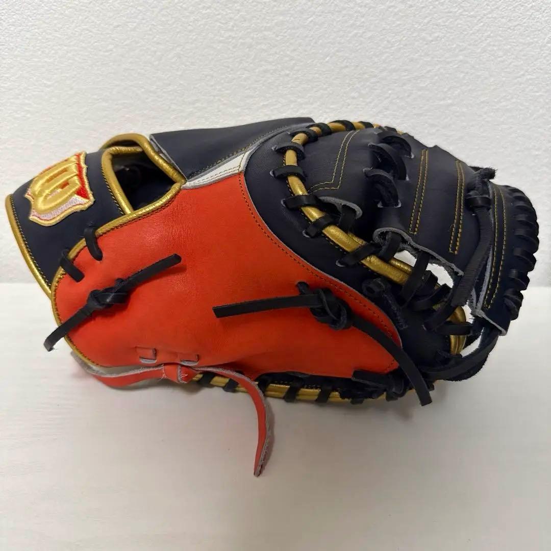美品 金彩 激レア 40.Wilson軟式ミット オレンジ ネイビー ホワイト