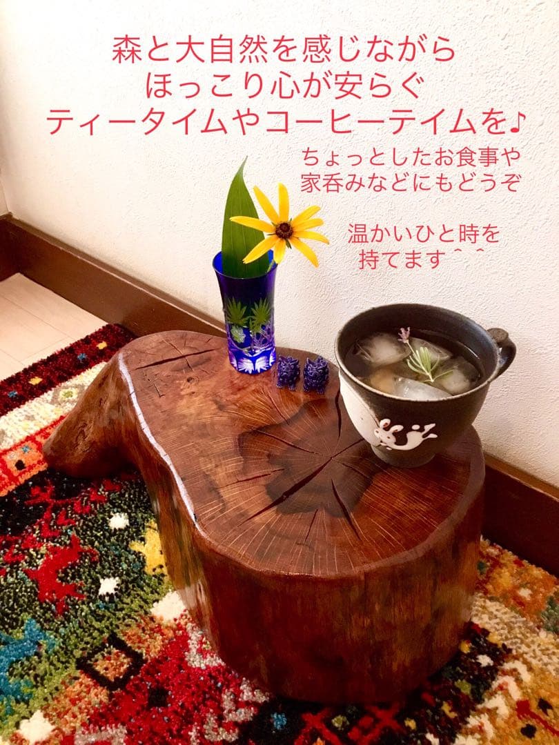希少部位＊鮮やかな年輪ふたつ！天然楢【森と大自然の切り株ちゃぶ台】テーブル＊座卓