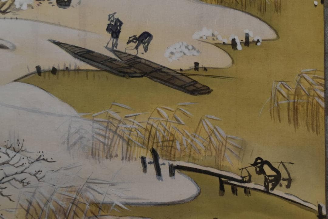作者不詳/雪景山村風景図/雪景山水図/掛軸☆宝船☆AB-479