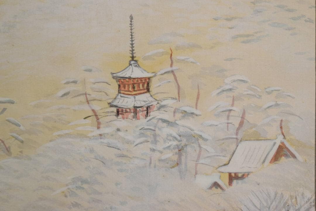 作者不詳/雪景山村風景図/雪景山水図/掛軸☆宝船☆AB-479