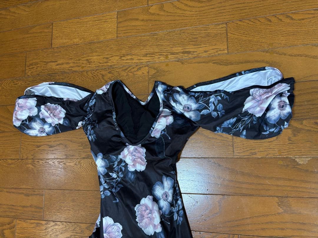 社交ダンス用 黒花柄ドレス