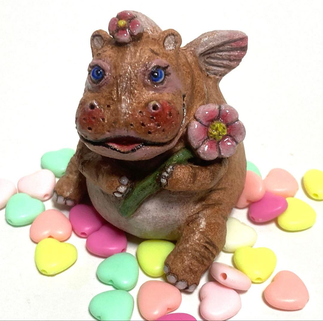 天使のおカバちゃん❤️縁起物、カバ人形、陶器人形、置物、ハンドメイド