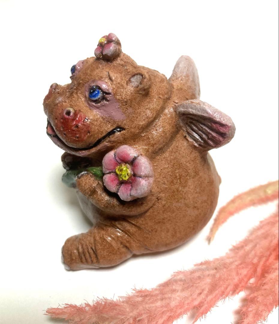 天使のおカバちゃん❤️縁起物、カバ人形、陶器人形、置物、ハンドメイド
