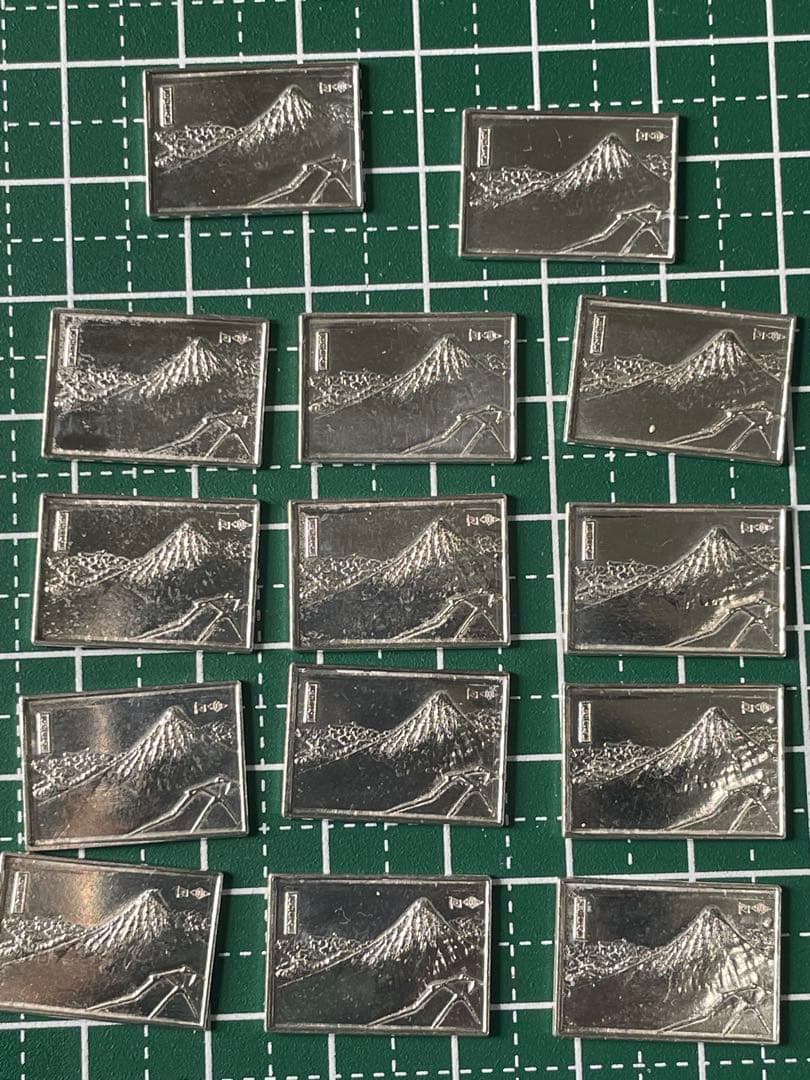 純銀レリーフ プレート 富士山彫刻 14枚セット 20.55g