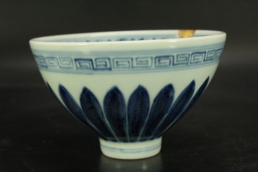 中国美術 染付 纏枝蓮花紋 蓮弁碗(ZE789)