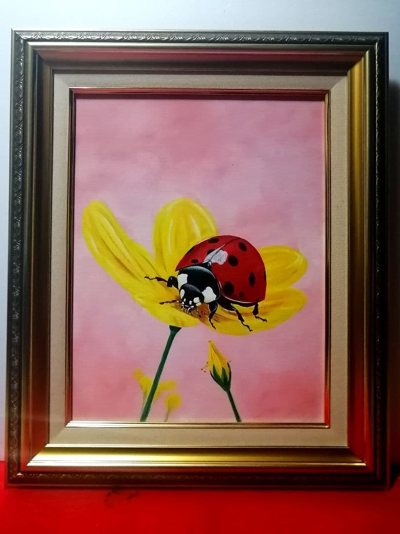 絵画　アクリル絵　額縁　キャンバス　 昆虫　てんとう虫　原画