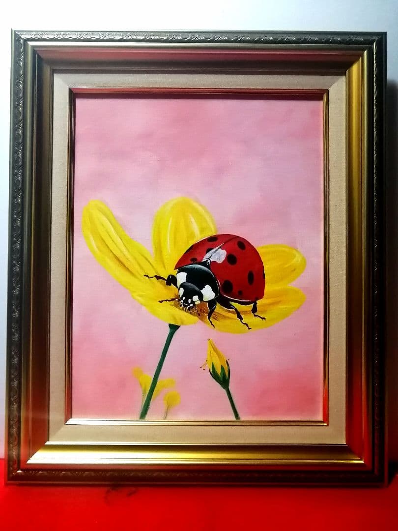 絵画　アクリル絵　額縁　キャンバス　 昆虫　てんとう虫　原画